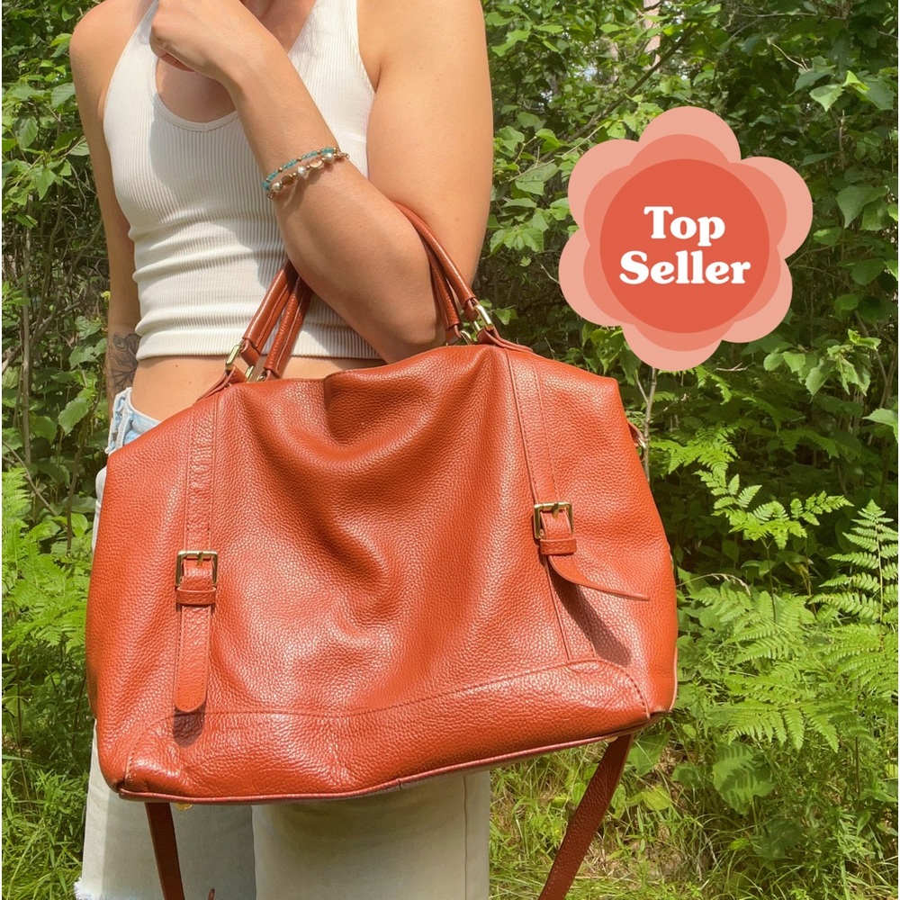 ORA DELPHINE 🦋 Cognac Leather Satchel Bag - Picture 2 of 5